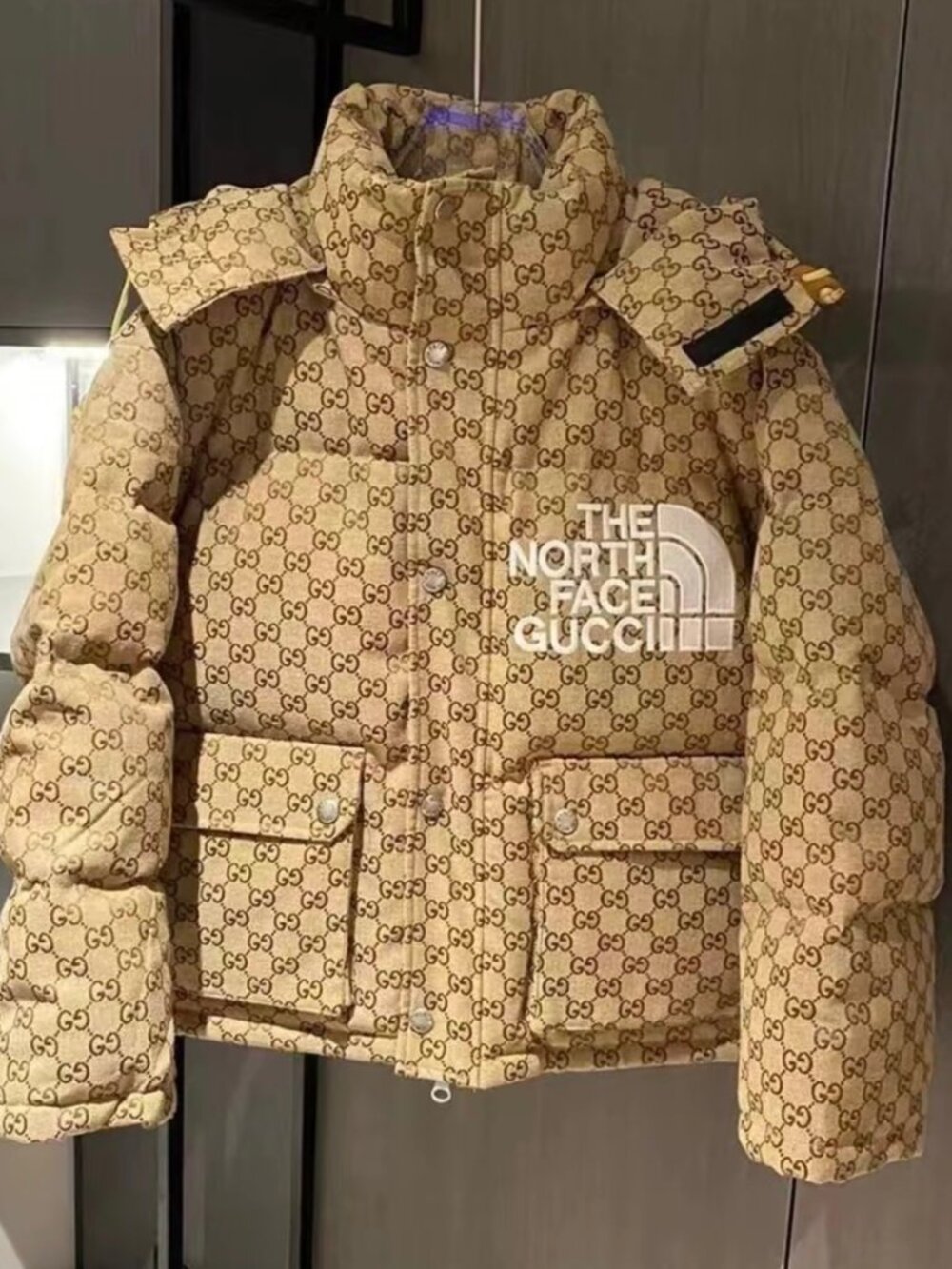 Gucci x The North Face GG Monogram Beige Hooded Puffer Jacket